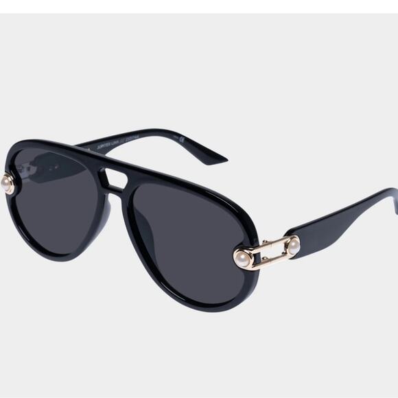 NEW Le Specs Missoma Jupiter Link Aviator Black Pearl Sunglasses - Picture 3 of 16